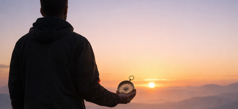Siluett vid soluppgång vid sjö
