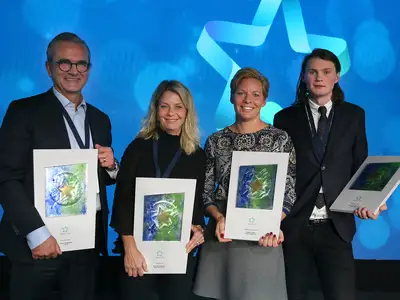 Årets VD:ar Johan Skoglund - JM AB, Pernilla Ramslöv - NOX Consulting AB, Annica Ånäs - Atrium Ljungberg och Petter Bengtsson - Zynka Group AB.